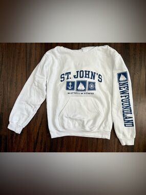 St. John's White fleece line hoodie with Navy Nautical Graphics